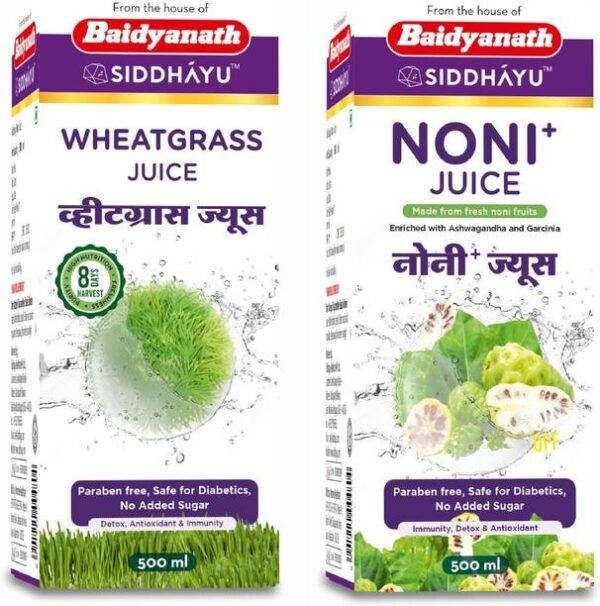 Baidyanath Noni Juice 500ml + Wheatgrass Juice 500ml | ...